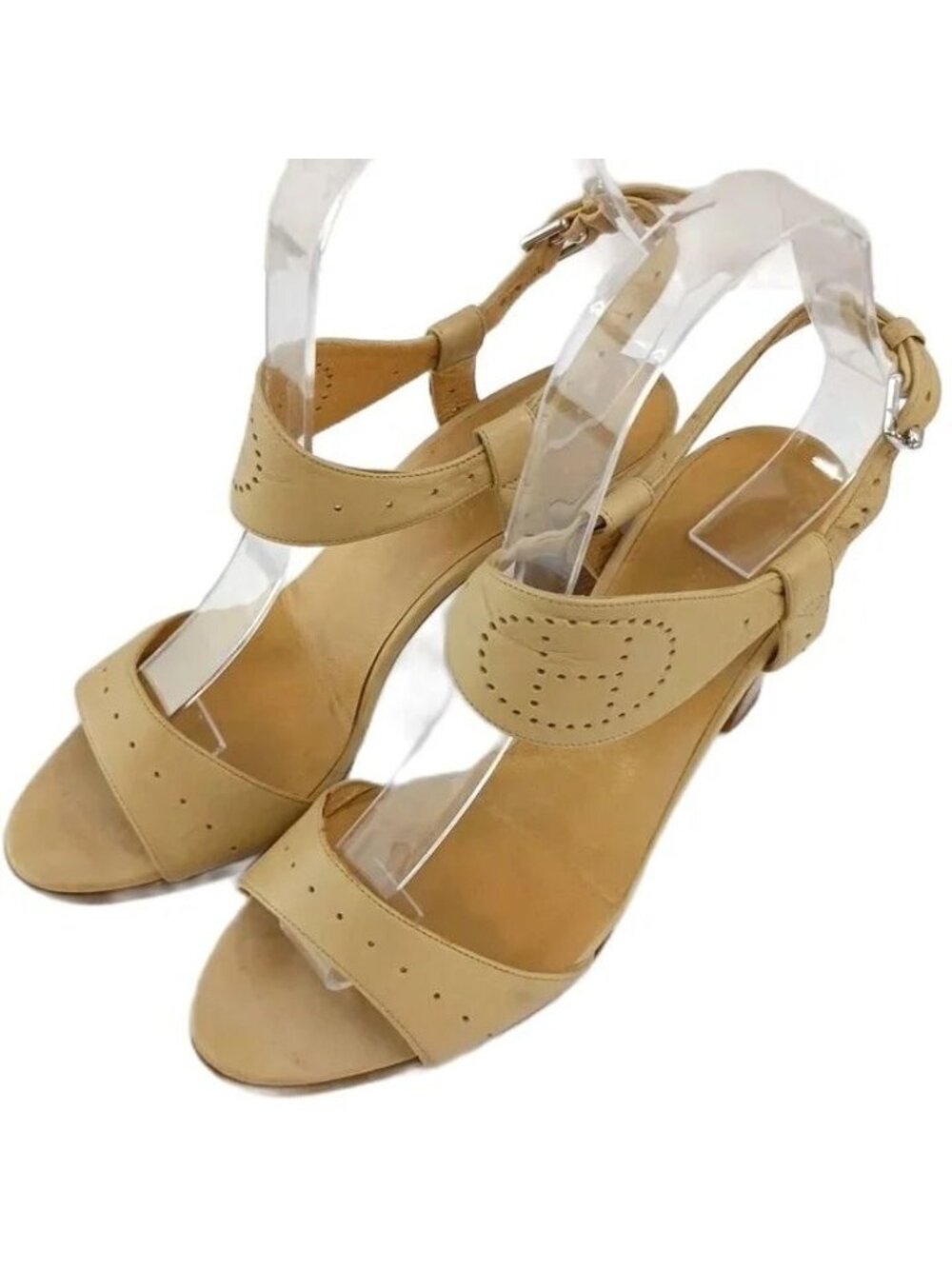 Hermes Evelyne Sandals Leather Open Toe High Heels Ankle Strap H Logo